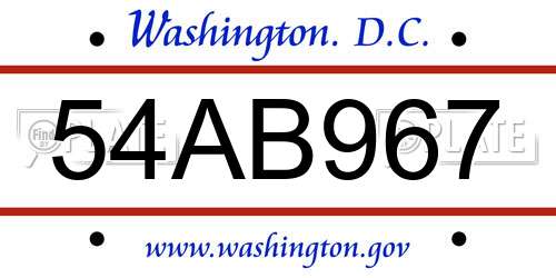 54AB967 District Of Columbia License Plate