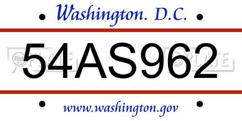 54AS962 District Of Columbia License Plate