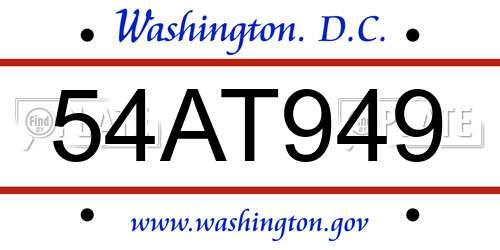 54AT949 District Of Columbia License Plate