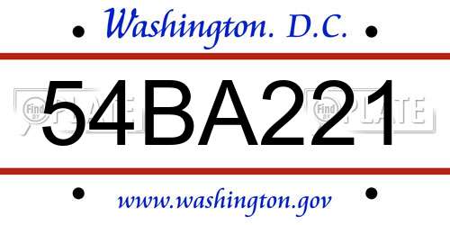 54BA221 District Of Columbia License Plate
