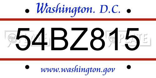 54BZ815 District Of Columbia License Plate