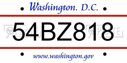54BZ818 District Of Columbia License Plate