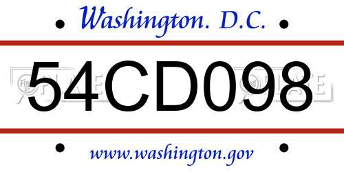 54CD098 District Of Columbia License Plate