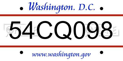 54CQ098 District Of Columbia License Plate