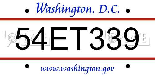54ET339 District Of Columbia License Plate