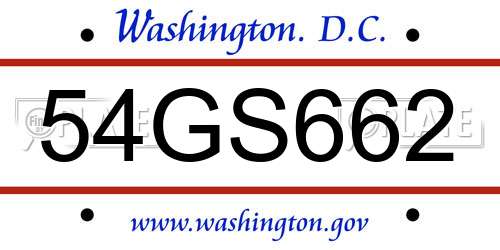 54GS662 District Of Columbia License Plate