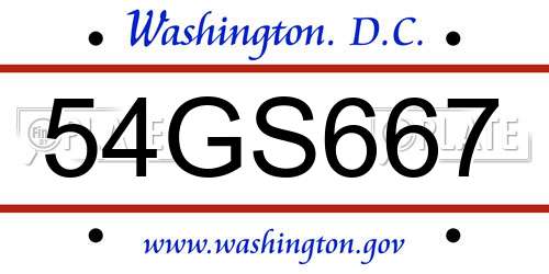 54GS667 District Of Columbia License Plate