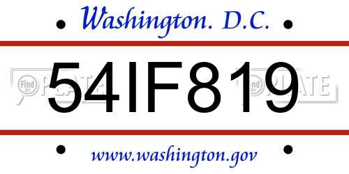 54IF819 District Of Columbia License Plate