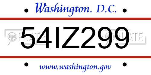 54IZ299 District Of Columbia License Plate