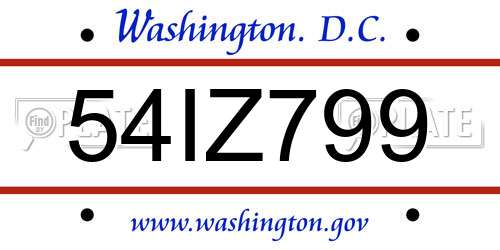 54IZ799 District Of Columbia License Plate