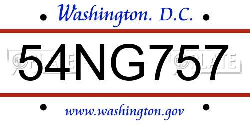 54NG757 District Of Columbia License Plate