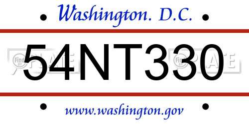 54NT330 District Of Columbia License Plate