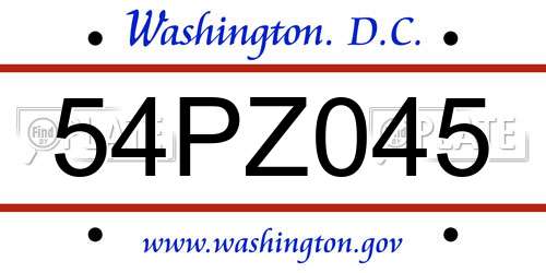 54PZ045 District Of Columbia License Plate