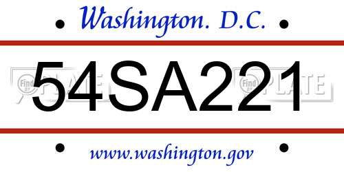 54SA221 District Of Columbia License Plate