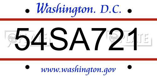 54SA721 District Of Columbia License Plate