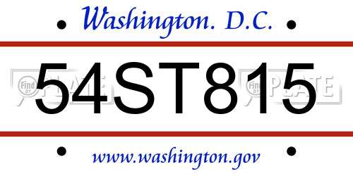 54ST815 District Of Columbia License Plate