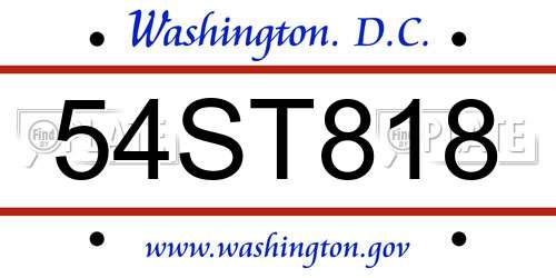 54ST818 District Of Columbia License Plate