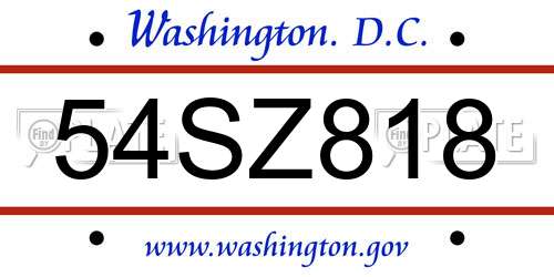 54SZ818 District Of Columbia License Plate