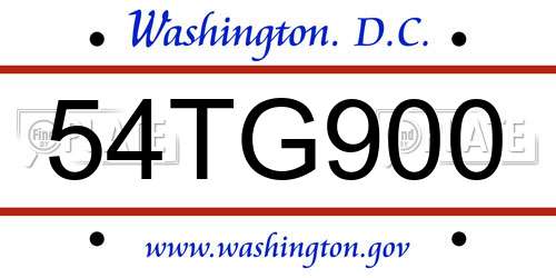 54TG900 District Of Columbia License Plate
