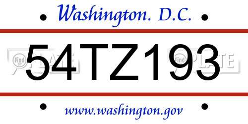 54TZ193 District Of Columbia License Plate