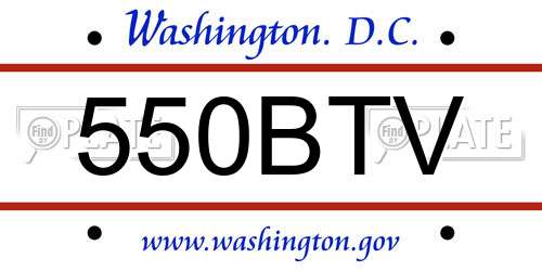 550BTV District Of Columbia License Plate