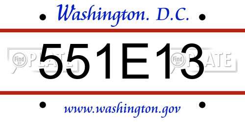 551E13 District Of Columbia License Plate