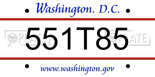 551T85 District Of Columbia License Plate