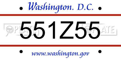 551Z55 District Of Columbia License Plate