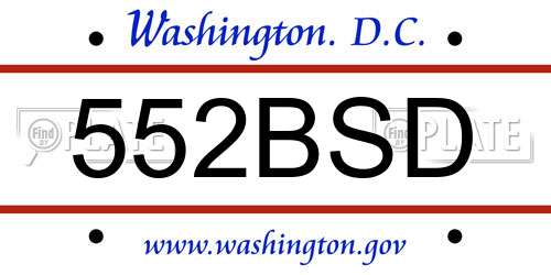 552BSD District Of Columbia License Plate