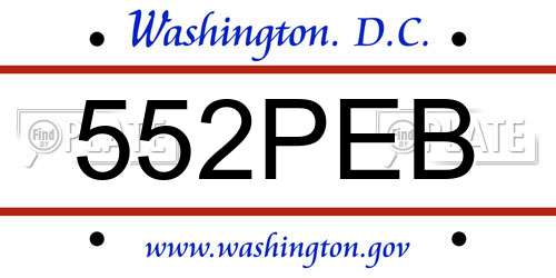 552PEB District Of Columbia License Plate