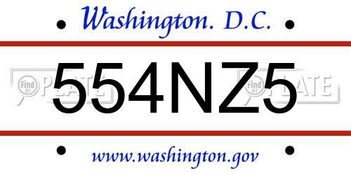 554NZ5 District Of Columbia License Plate
