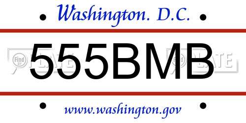 555BMB District Of Columbia License Plate