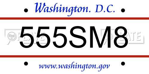 555SM8 District Of Columbia License Plate