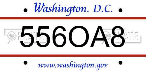 556OA8 District Of Columbia License Plate
