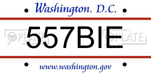 557BIE District Of Columbia License Plate