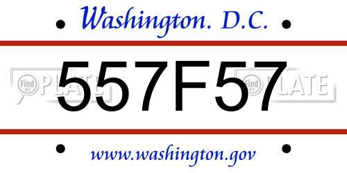 557F57 District Of Columbia License Plate