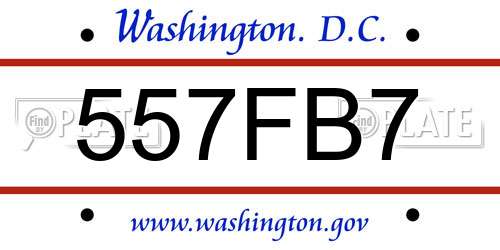 557FB7 District Of Columbia License Plate