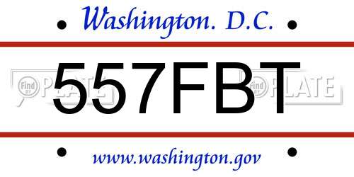 557FBT District Of Columbia License Plate