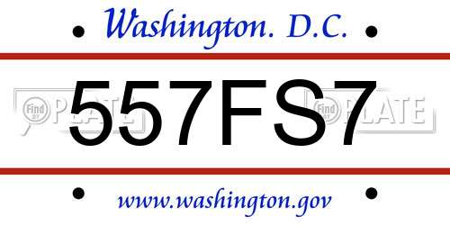 557FS7 District Of Columbia License Plate