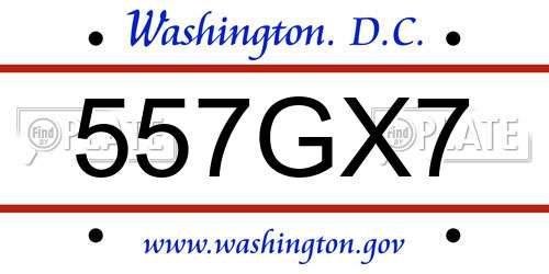 557GX7 District Of Columbia License Plate