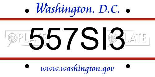 557SI3 District Of Columbia License Plate