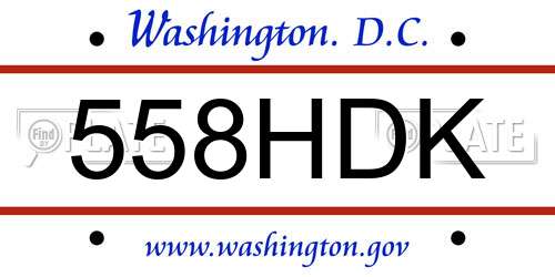 558HDK District Of Columbia License Plate