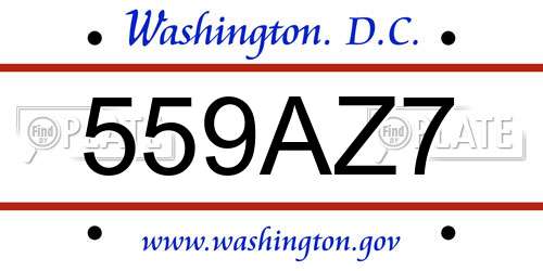 559AZ7 District Of Columbia License Plate