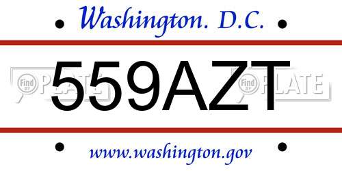 559AZT District Of Columbia License Plate