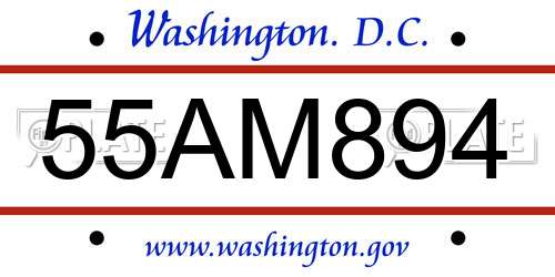 55AM894 District Of Columbia License Plate