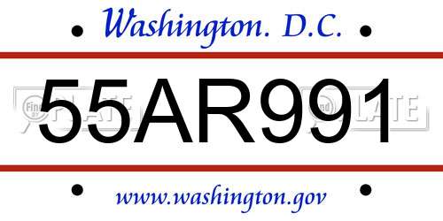 55AR991 District Of Columbia License Plate