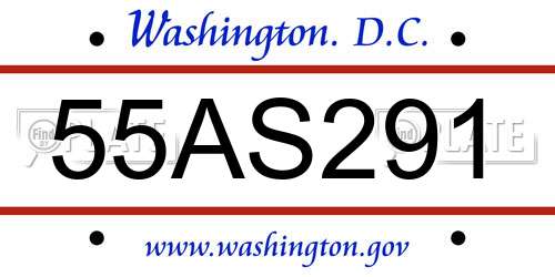 55AS291 District Of Columbia License Plate