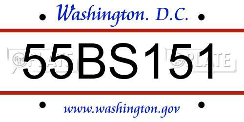 55BS151 District Of Columbia License Plate