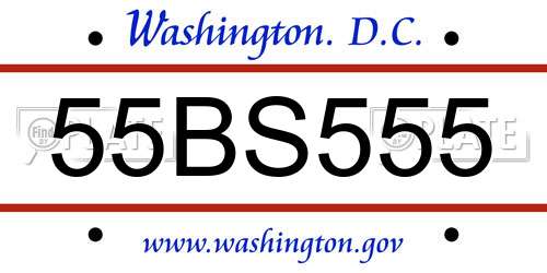 55BS555 District Of Columbia License Plate