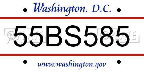 55BS585 District Of Columbia License Plate